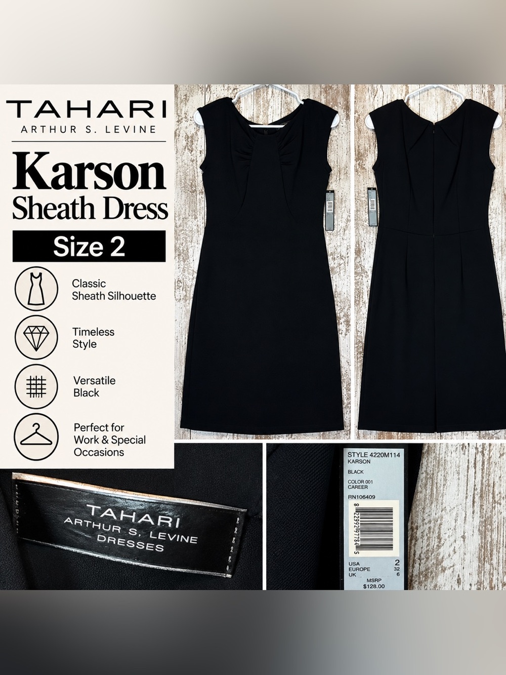 Tahari Arthur S. Levine Karson Sheath Dress Women’s Size 2 Black NWT